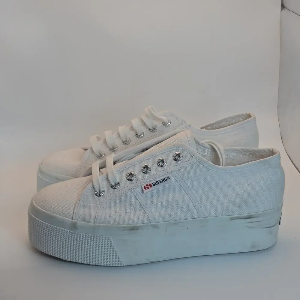 Superga Women's 2790 Platform Sneakers White Canvas Size 8.5 New w/ Defects